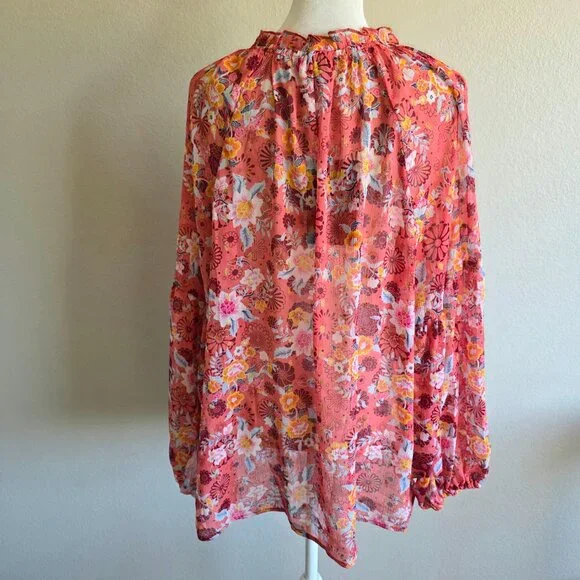 NEW Women Plus 2X Chiffon Pink Floral Relax Fit Blouse Gold Sparkle A Love Story - Picture 6 of 11